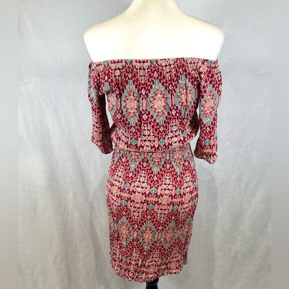 On or off shoulder pink and blue Aztec tribal print dress size small - Picture 2 of 6